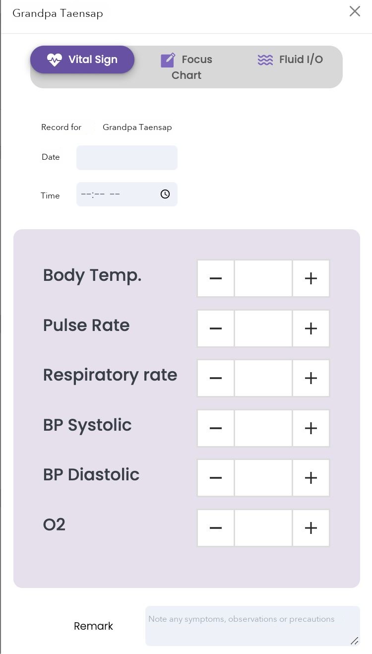 Mobile form for recording body temperature, pulse, respiratory rate, blood pressure and oxygen