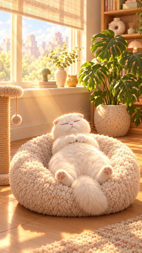 Shot 6: Aden belly-up in the cat bed